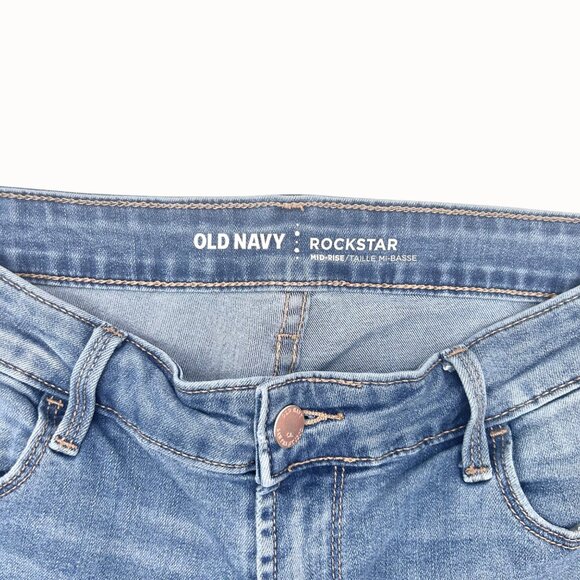 OLD NAVY ROCKSTAR MID-RISE DISTRESSED LIGHT WASH BLUE DENIM SKINNY JEANS SZ 10 - Picture 7 of 8